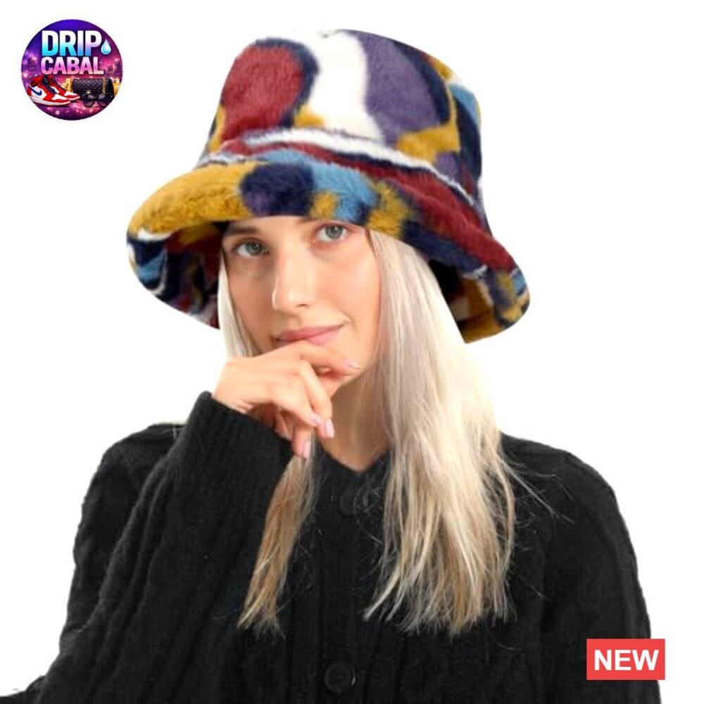 Faux Fur Bucket Hat, Fluffy Winter Hat with Adjustable Drawstring - Picture 7 of 7